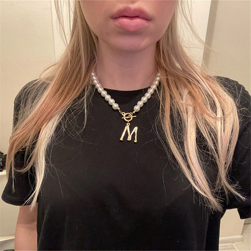 Rosy Brown Pearl Initial Necklace